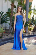Nox Anabel A1743 Fitted Stretch Satin Sequin Applique Prom Gown - Luzilly Bridal & Apparel