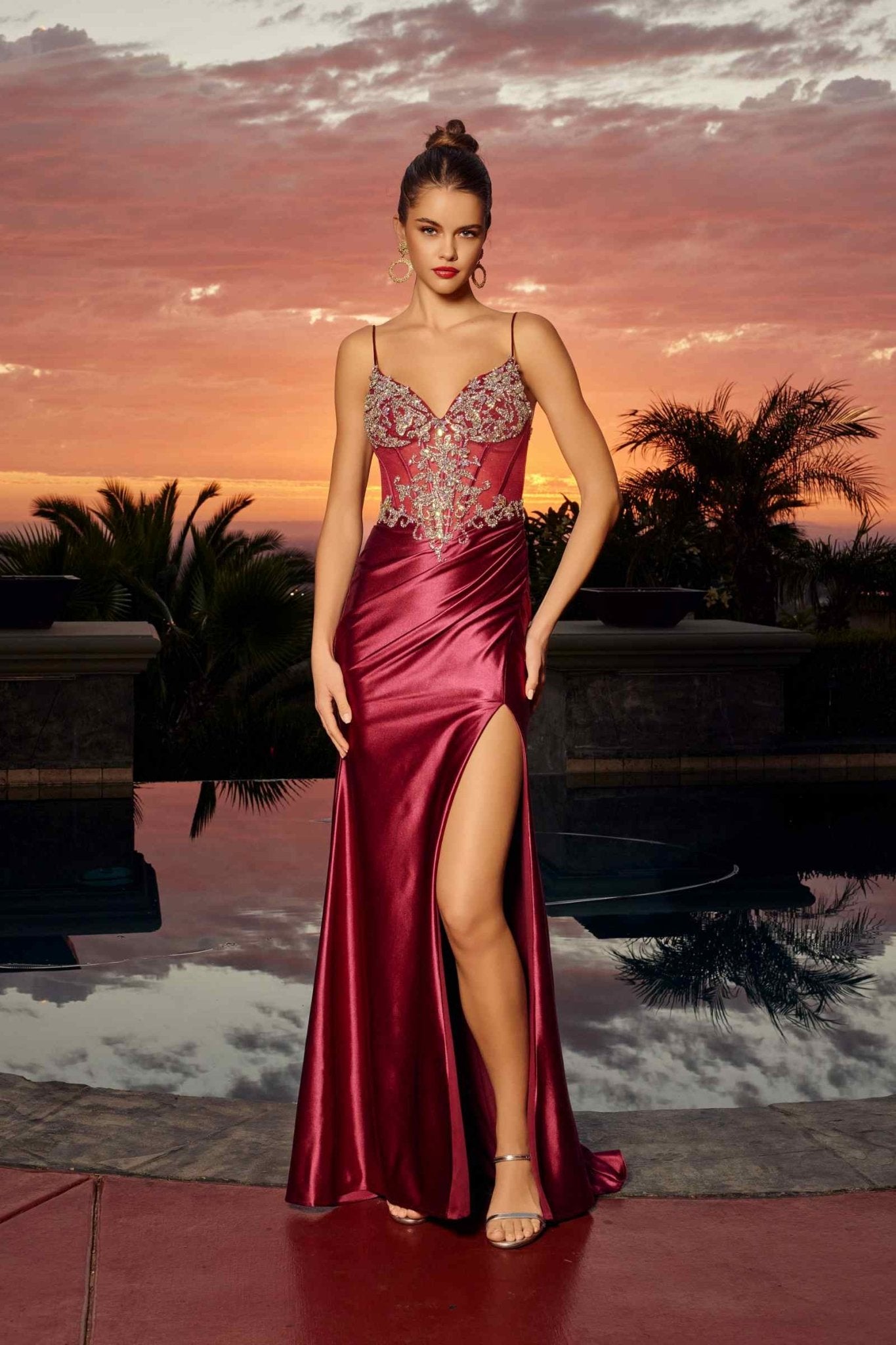 Nox Anabel A1750 Fitted Stretch Satin Formal Evening Prom Gown - Luzilly Bridal & Apparel