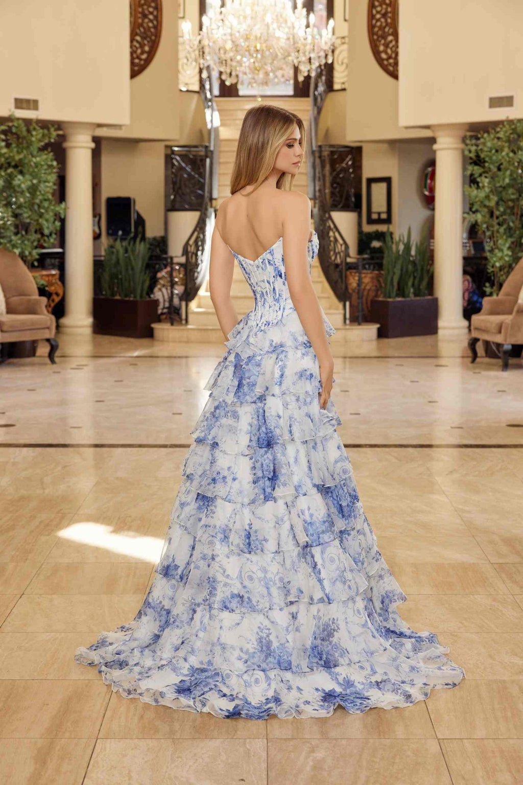 Nox Anabel A1752 Flowy Strapless A-Line Ruffled Layered Chiffon Prom Gown - Luzilly Bridal & Apparel