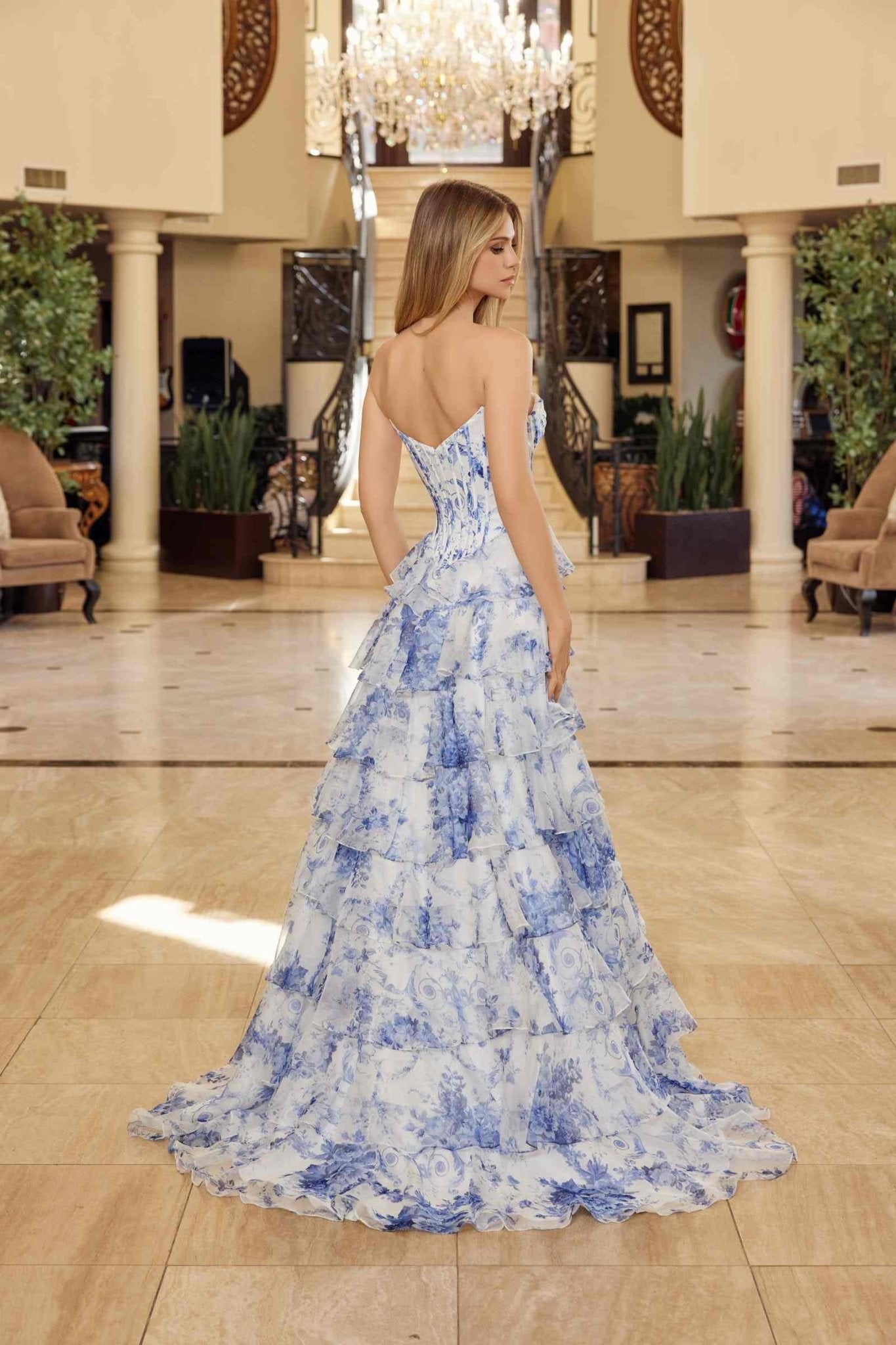 Nox Anabel A1752 Flowy Strapless A-Line Ruffled Layered Chiffon Prom Gown - Luzilly Bridal & Apparel