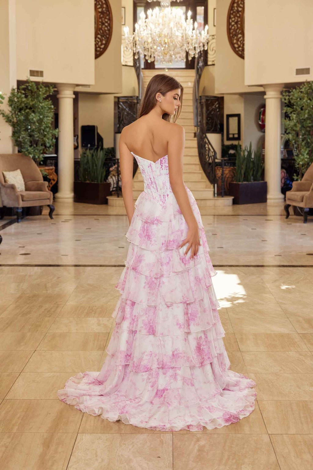 Nox Anabel A1752 Flowy Strapless A-Line Ruffled Layered Chiffon Prom Gown - Luzilly Bridal & Apparel