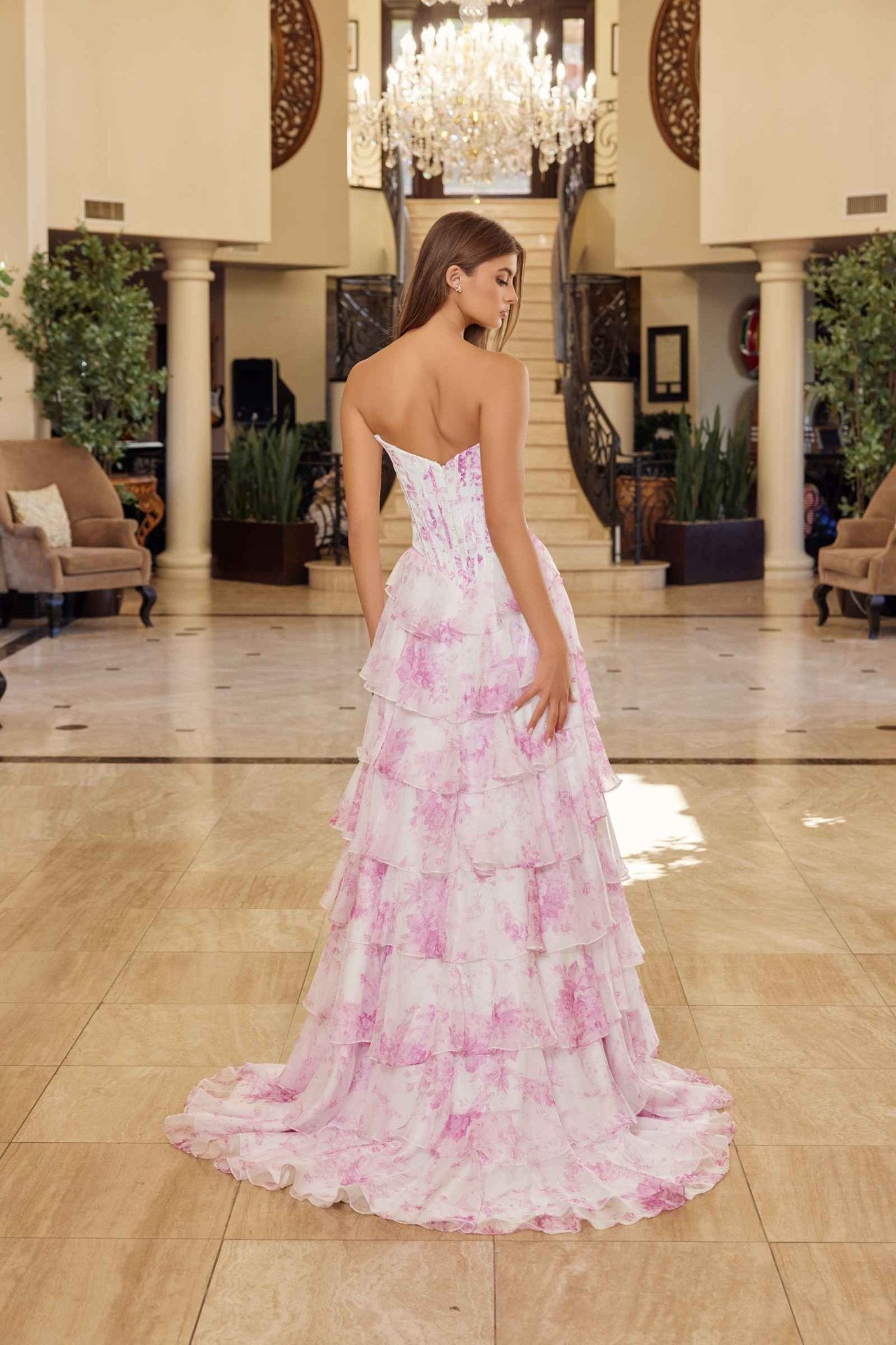 Nox Anabel A1752 Flowy Strapless A-Line Ruffled Layered Chiffon Prom Gown - Luzilly Bridal & Apparel