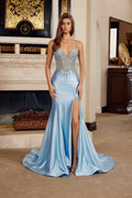 Nox Anabel C1831 Fitted Shimmer Jersey Rhinestone Embellishment Prom Gown - Luzilly Bridal & Apparel