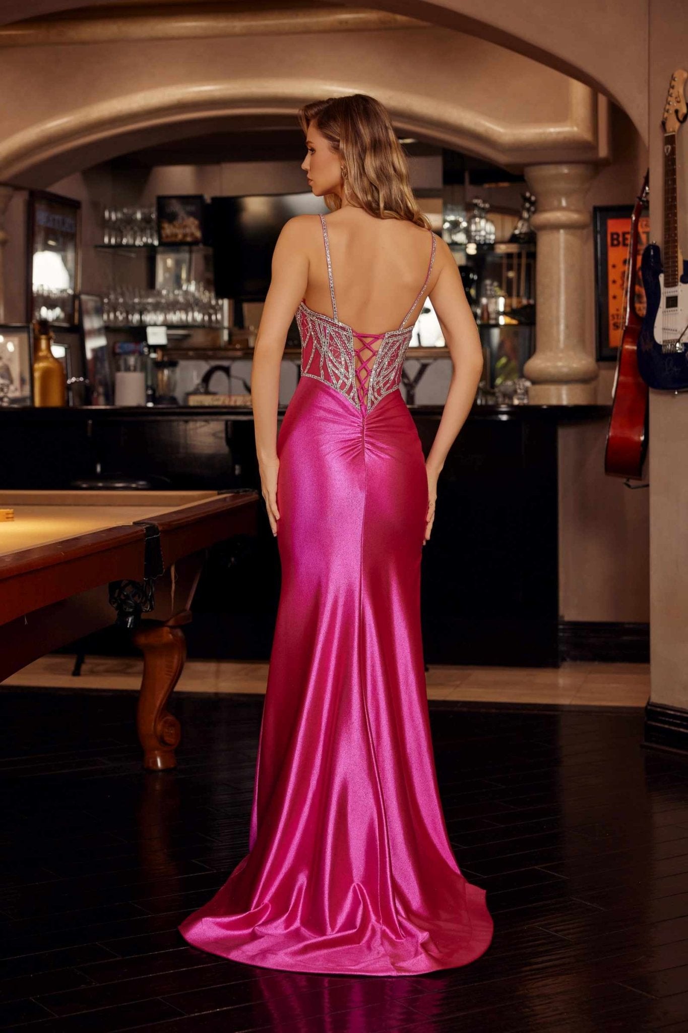 Nox Anabel C1832 Fitted Shimmer Jersey Spaghetti Strap Prom Gown - Luzilly Bridal & Apparel