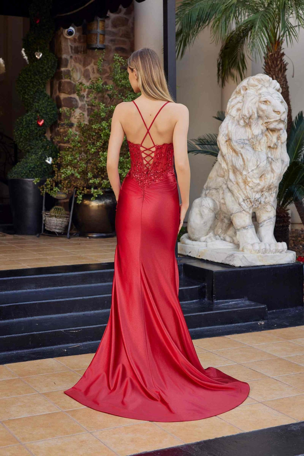 Nox Anabel C1841 Glitter Dusted Satin Sequined Embellishment Prom Gown - Luzilly Bridal & Apparel