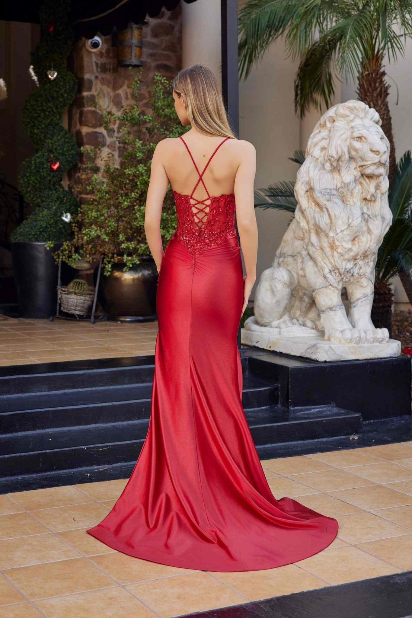 Nox Anabel C1841 Glitter Dusted Satin Sequined Embellishment Prom Gown - Luzilly Bridal & Apparel