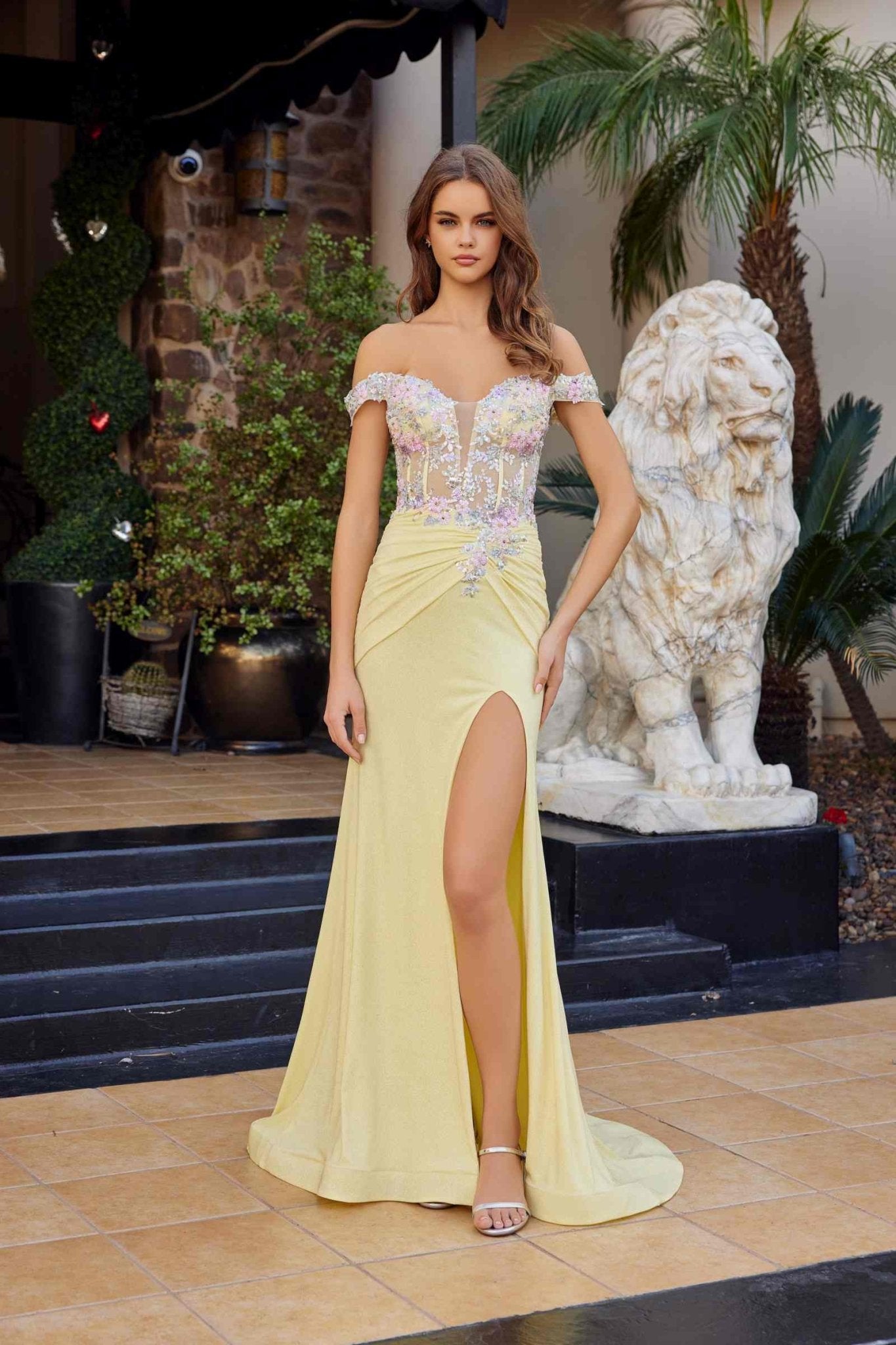 Nox Anabel C1845 Fitted Off Shoulder Embellished Shimmer Jersey Prom Gown - Luzilly Bridal & Apparel