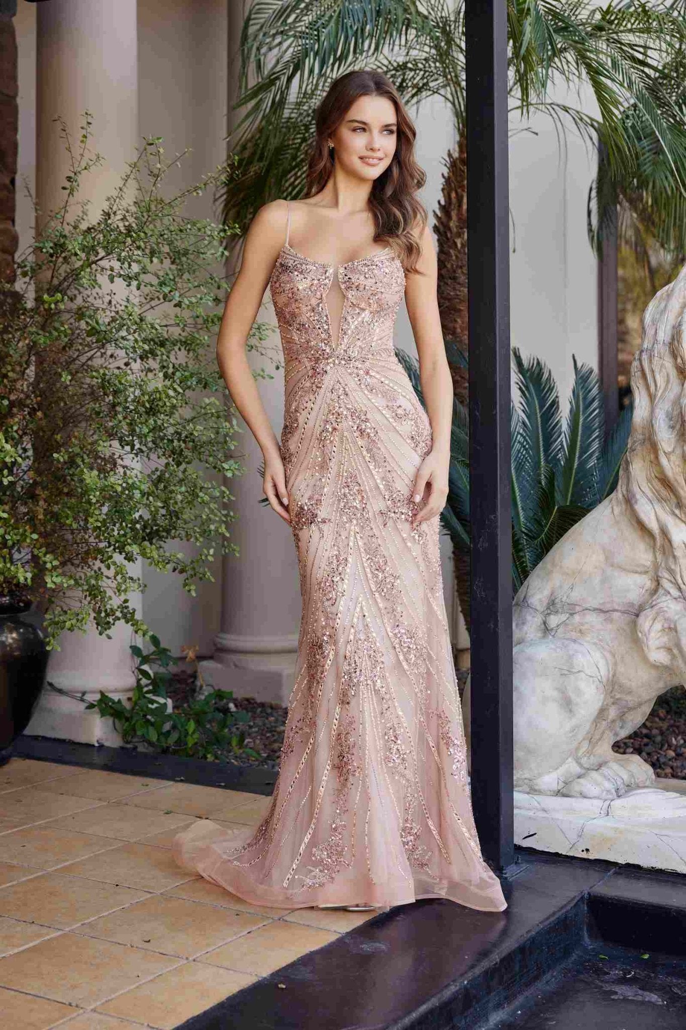 Nox Anabel C1847 Scoop Neckline Boned Bodice Fully Beaded Prom Gown - Luzilly Bridal & Apparel