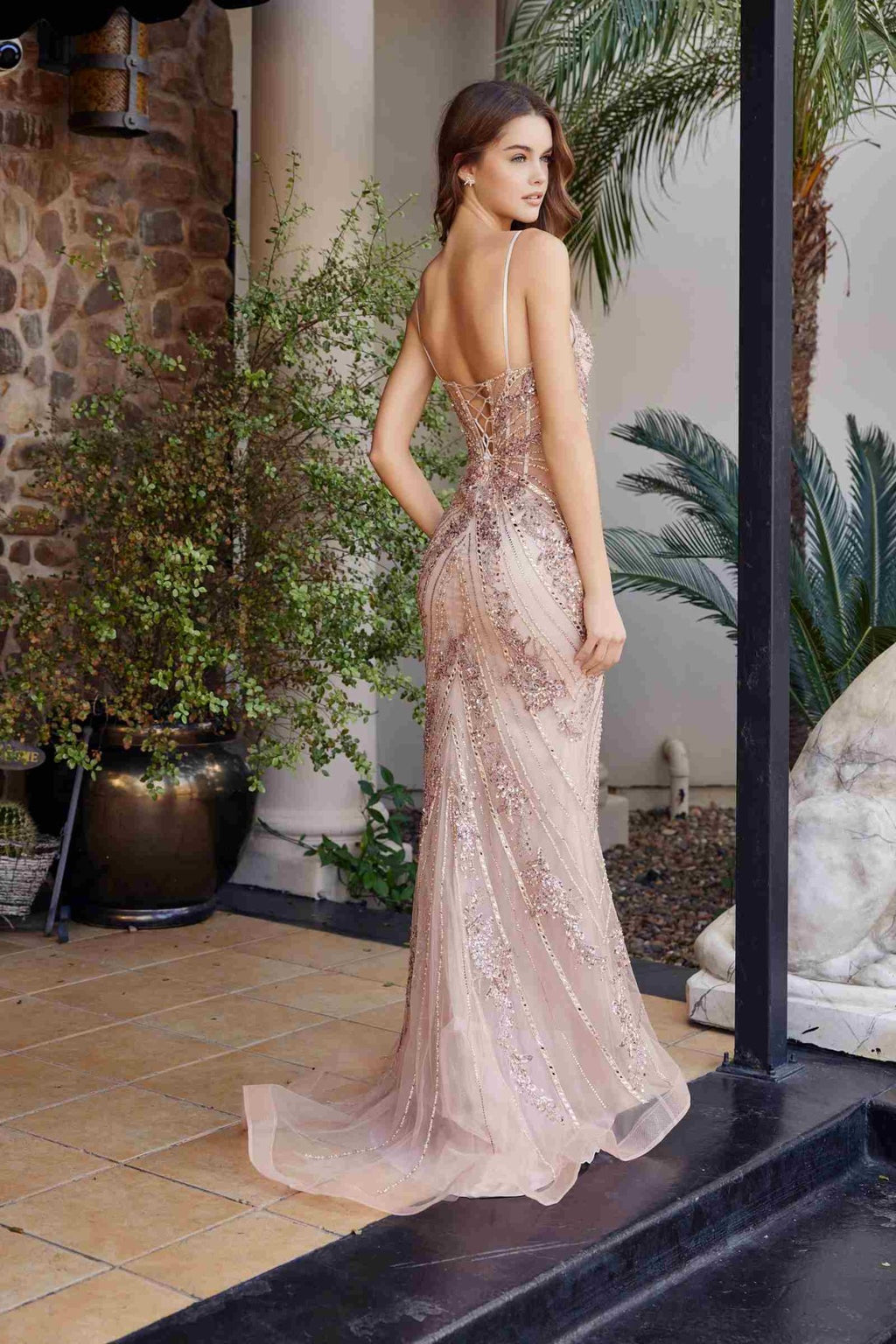 Nox Anabel C1847 Scoop Neckline Boned Bodice Fully Beaded Prom Gown - Luzilly Bridal & Apparel