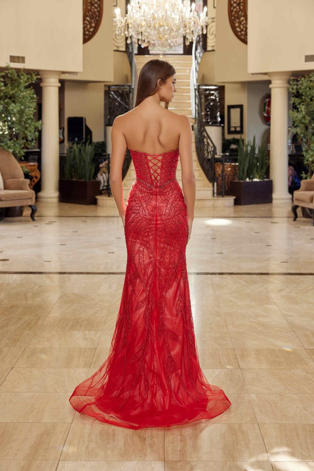 Nox Anabel C1848 Fitted Beaded Tulle Strapless Keyhole Bodice Prom Gown - Luzilly Bridal & Apparel