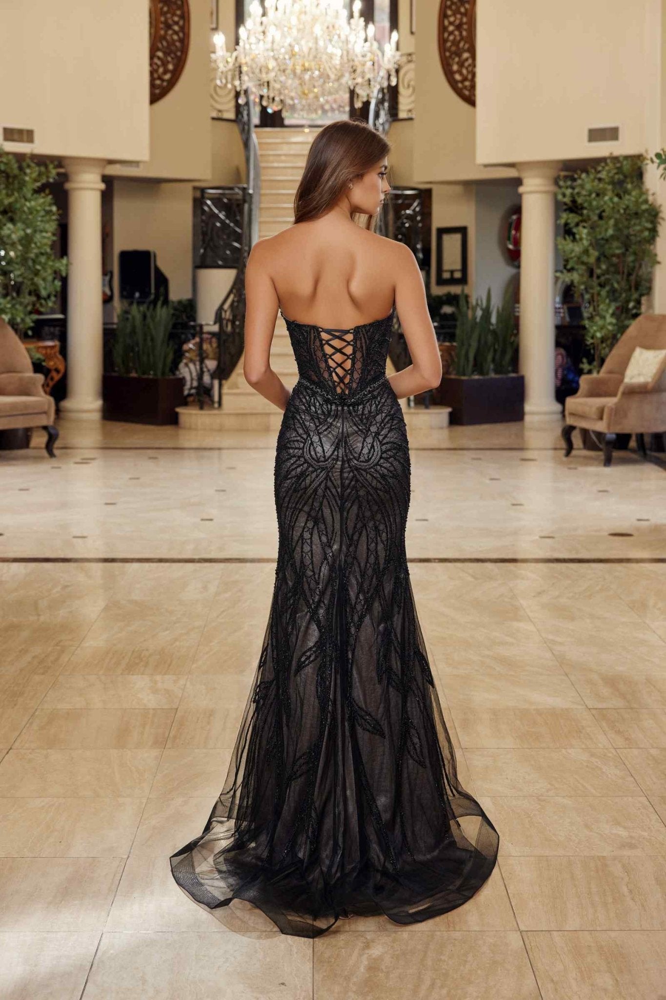 Nox Anabel C1848 Fitted Beaded Tulle Strapless Keyhole Bodice Prom Gown - Luzilly Bridal & Apparel