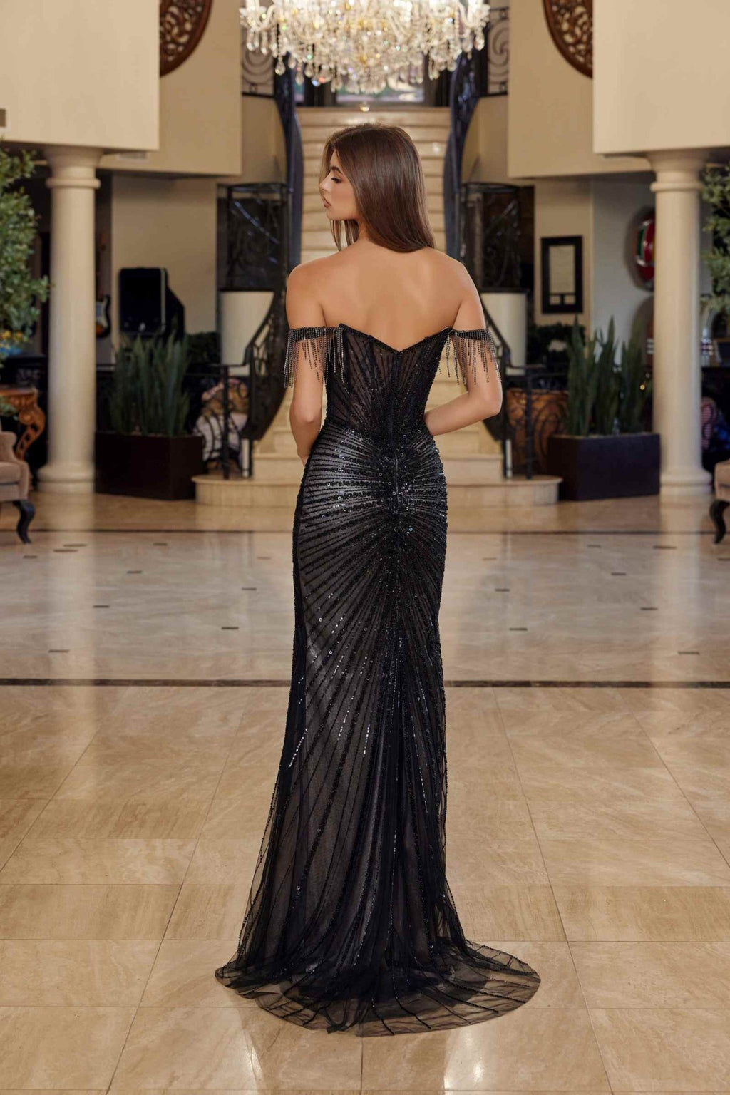 Nox Anabel C1850 Off Shoulder Fully Beaded Fitted Prom Gown - Luzilly Bridal & Apparel