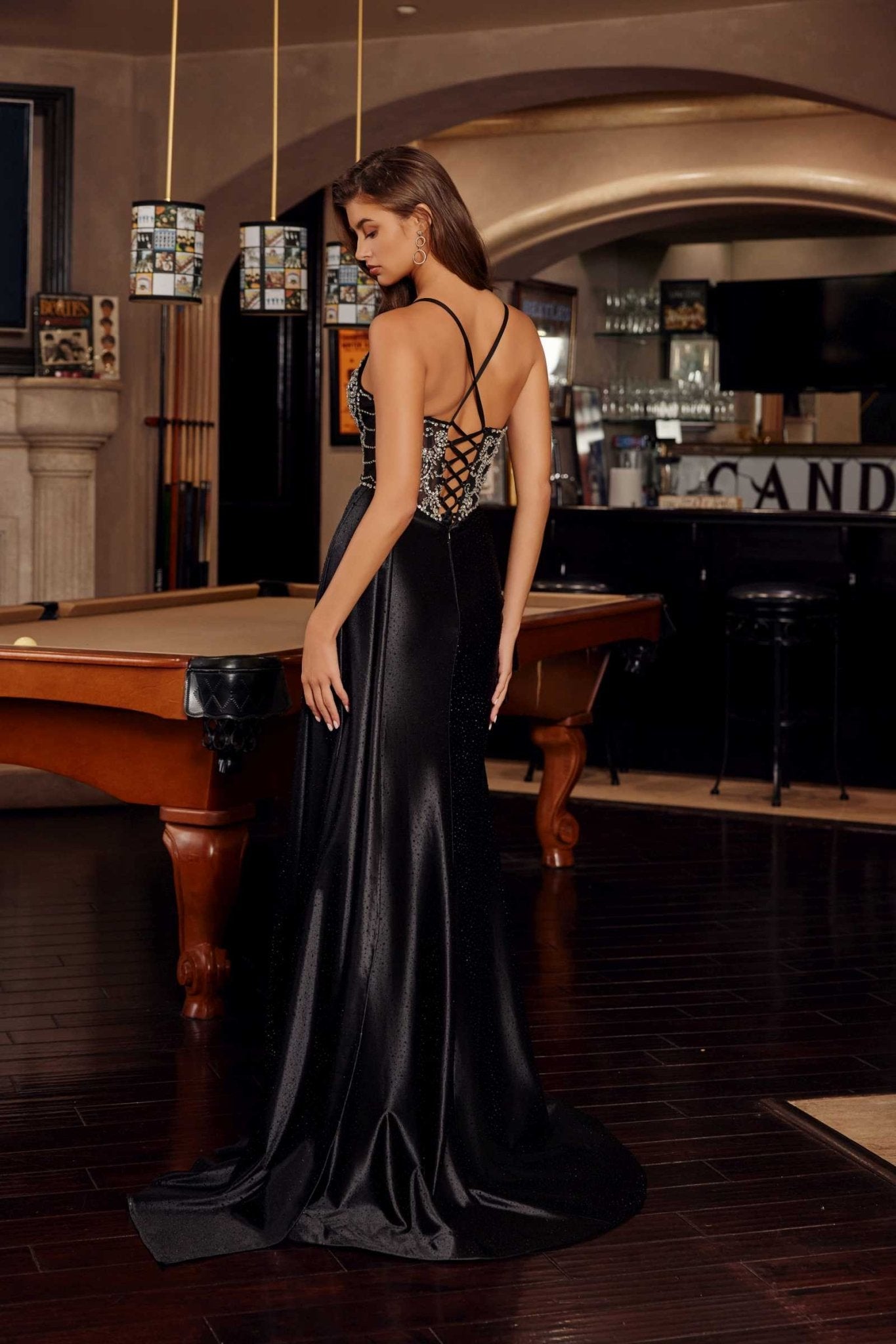 Nox Anabel C1852 Rhinestone Embellished Bodice Stretch Satin Prom Gown - Luzilly Bridal & Apparel