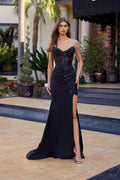 Nox Anabel C1868 Strapless Fitted Shimmer Jersey Thigh High Slit Prom Gown - Luzilly Bridal & Apparel