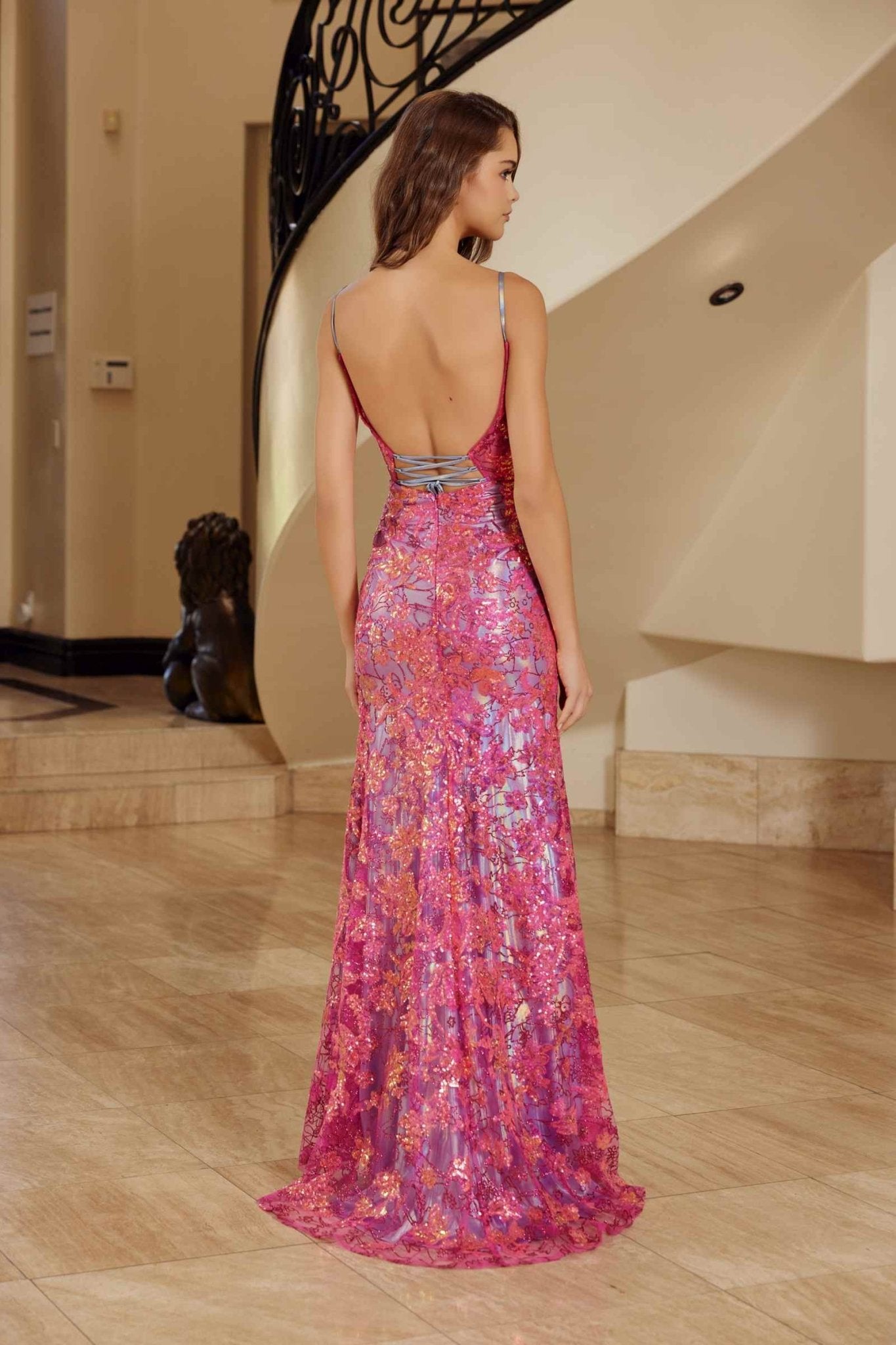 Nox Anabel D1574 Radiant Full Sequin Long Prom Dress with Semi Train - Luzilly Bridal & Apparel