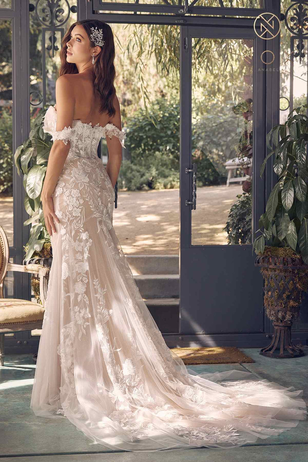 Nox Anabel JE974 Off-Shoulder Embroidered Wedding Gown - Luzilly Bridal & Apparel