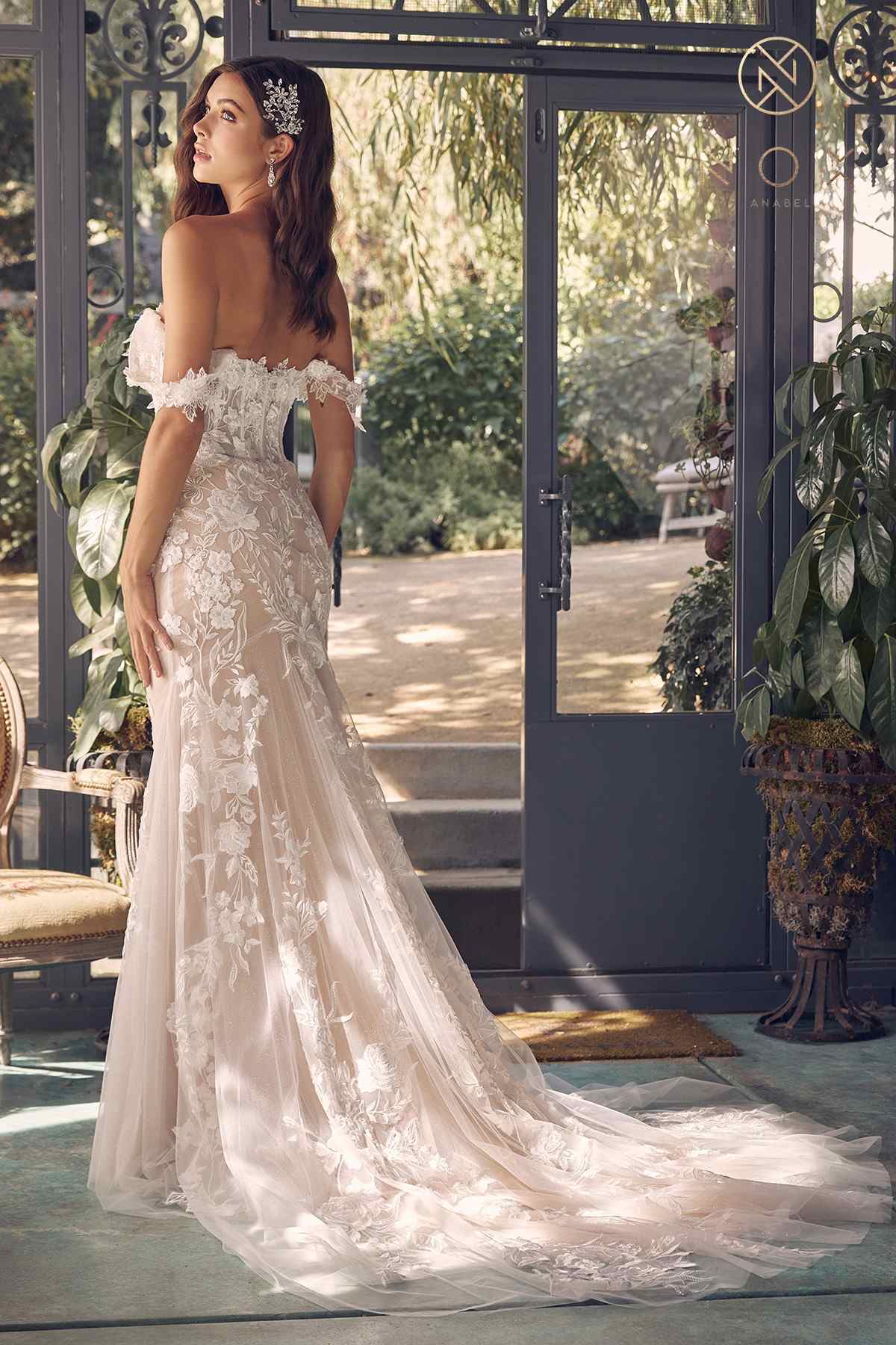 Nox Anabel JE974 Off-Shoulder Embroidered Wedding Gown - Luzilly Bridal & Apparel