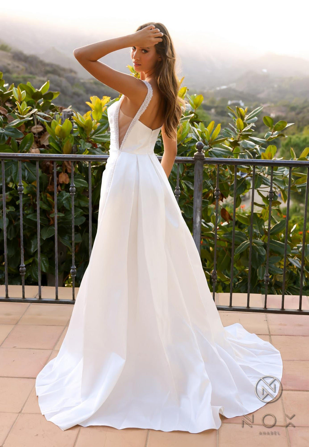 Nox Anabel JE993 Sleeveless A-Line Satin Wedding Gown - Luzilly Bridal & Apparel