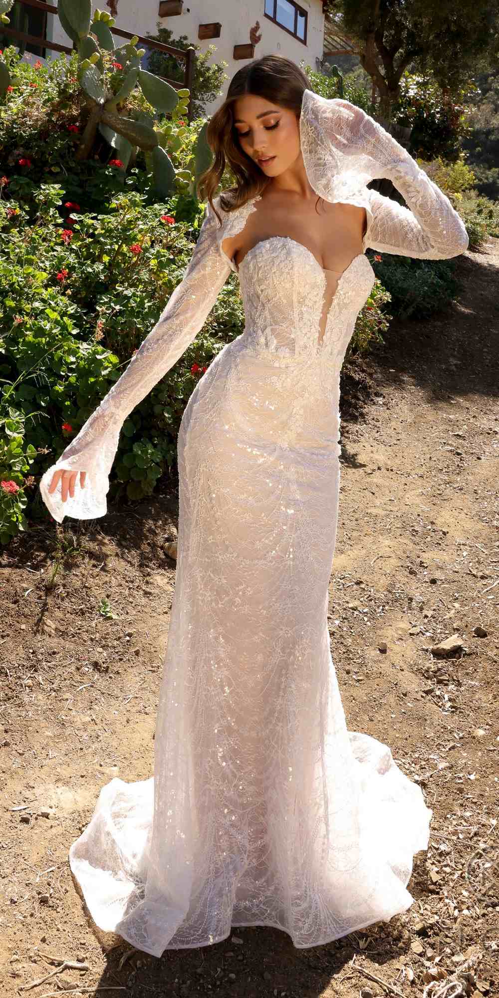 Nox Anabel JE994L Fitted Beaded Lace Long Sleeve Bridal Gown - Luzilly Bridal & Apparel