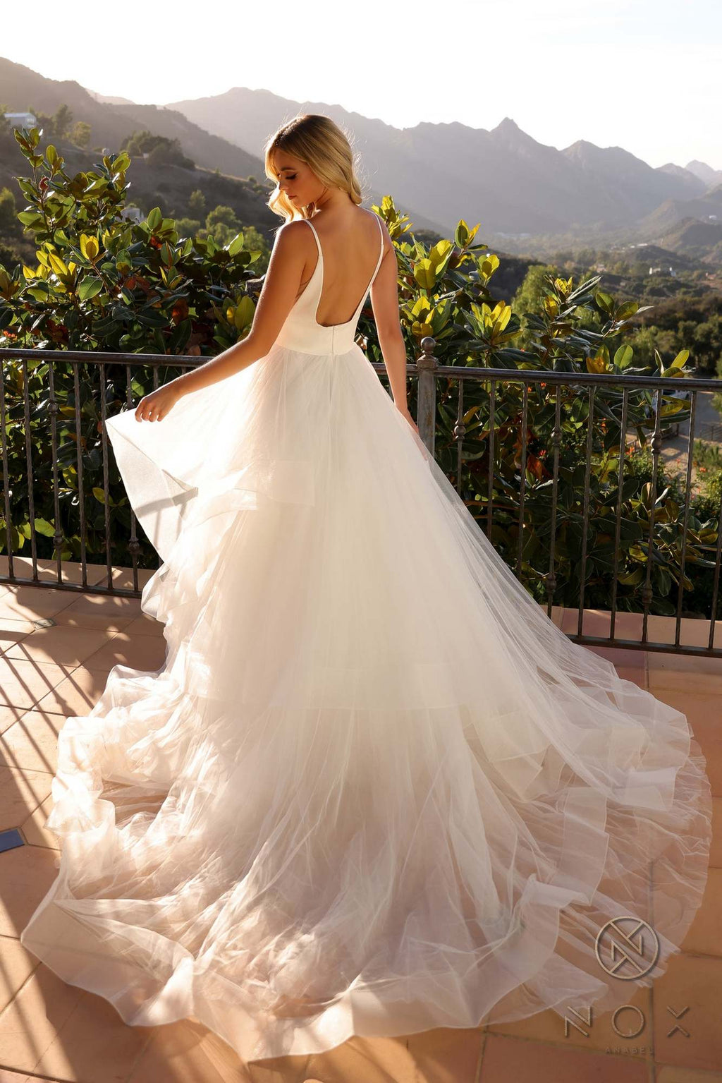 Nox Anabel JE997 Long Sleeveless Layered A-Line Wedding Gown - Luzilly Bridal & Apparel