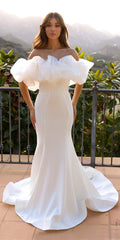 Nox Anabel JW984 Long Ruffled Off Shoulder Bridal Mermaid Gown - Luzilly Bridal & Apparel