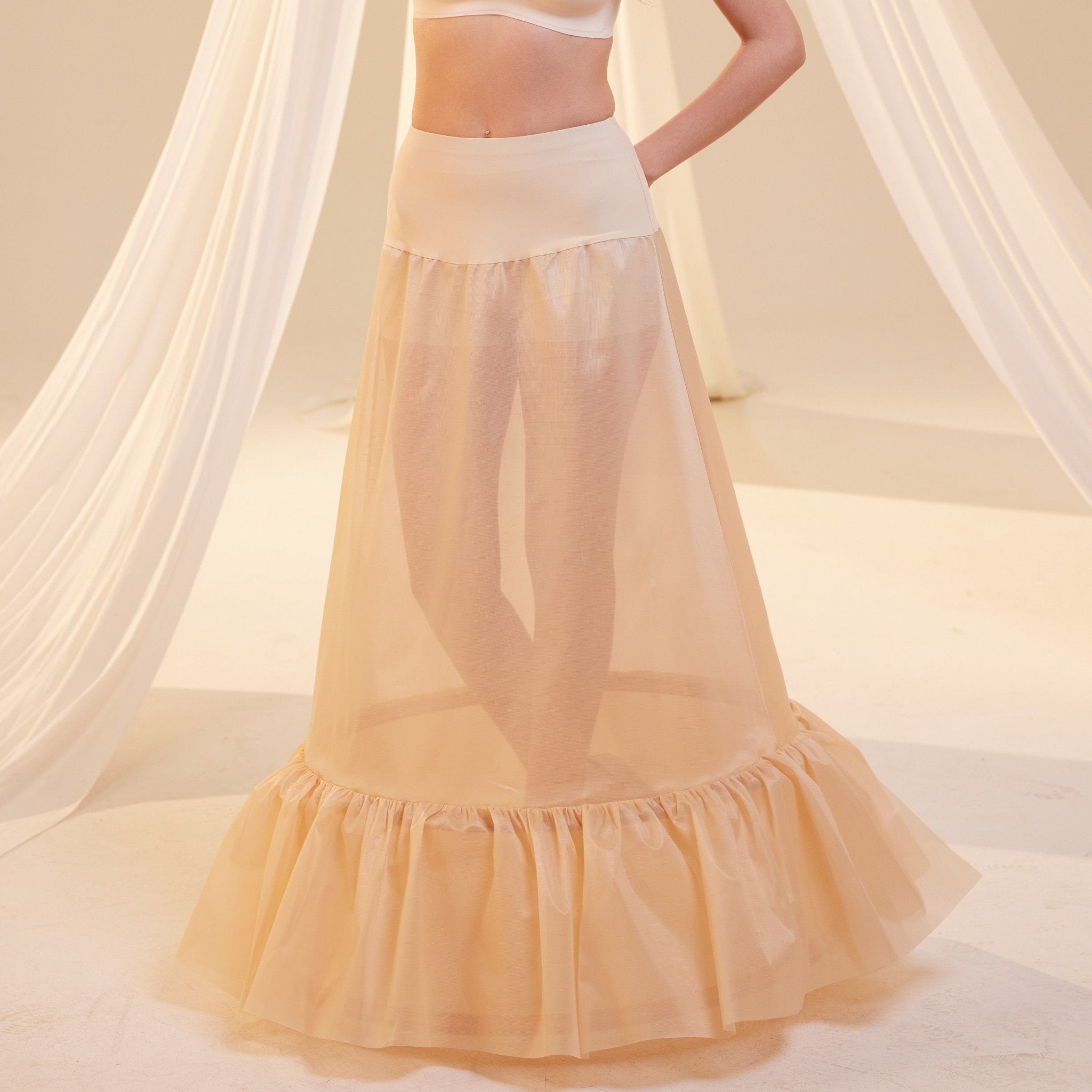 Nude Trumpet Petticoat Skirt with Waist Corsage , Bridal Crinoline Slip - Luzilly Bridal & Apparel
