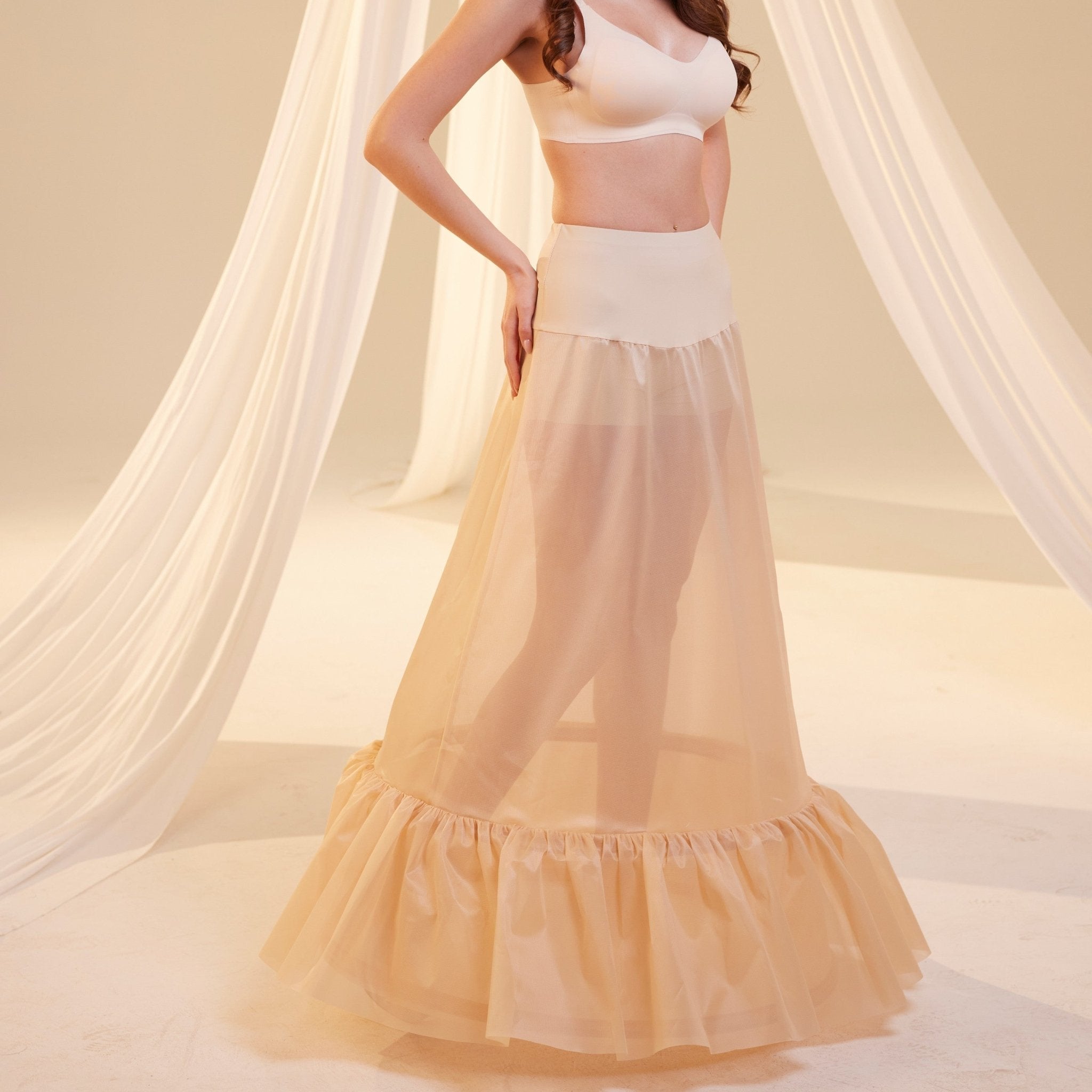 Nude Trumpet Petticoat Skirt with Waist Corsage , Bridal Crinoline Slip - Luzilly Bridal & Apparel
