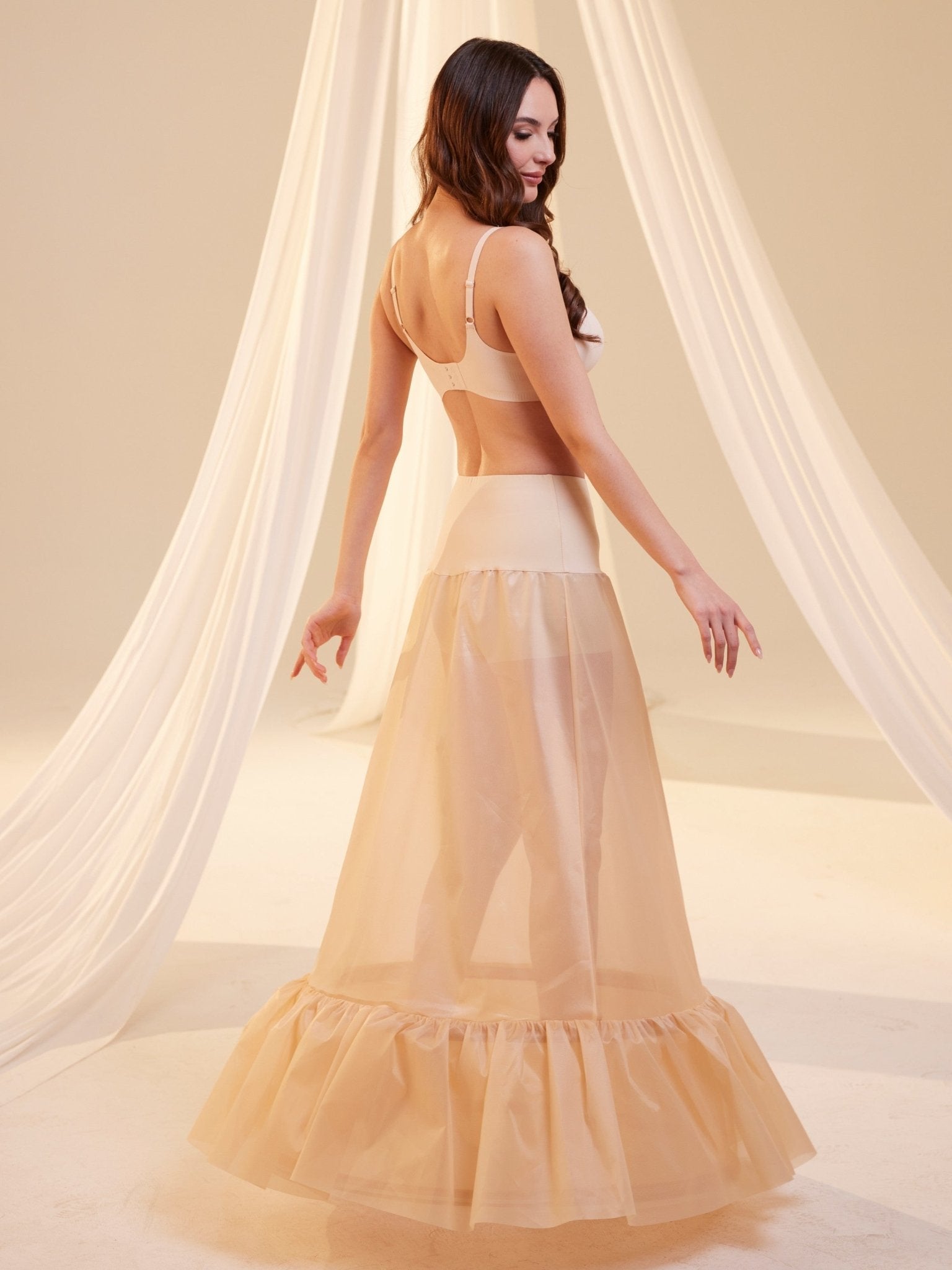 Nude Trumpet Petticoat Skirt with Waist Corsage , Bridal Crinoline Slip - Luzilly Bridal & Apparel