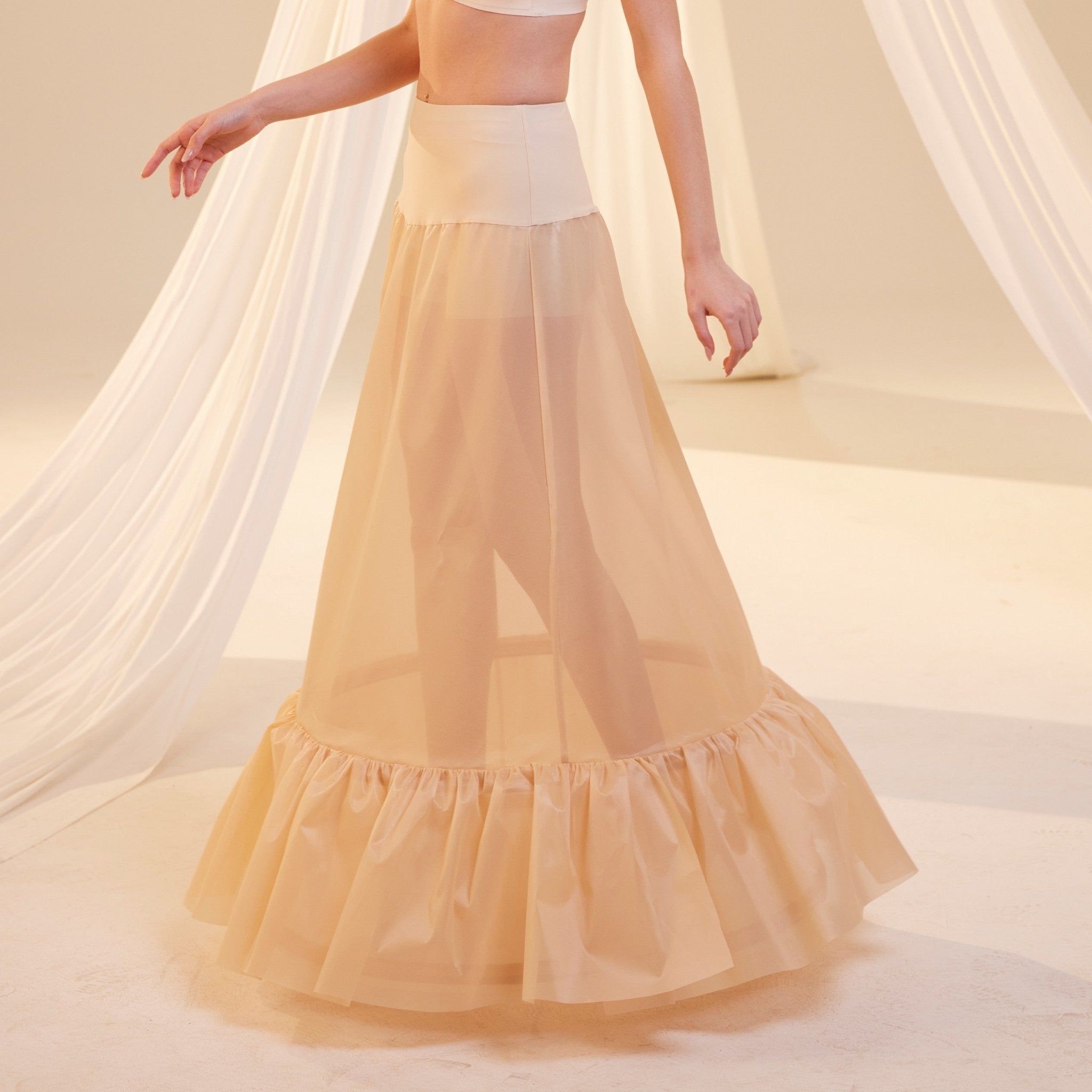 Nude Trumpet Petticoat Skirt with Waist Corsage , Bridal Crinoline Slip - Luzilly Bridal & Apparel