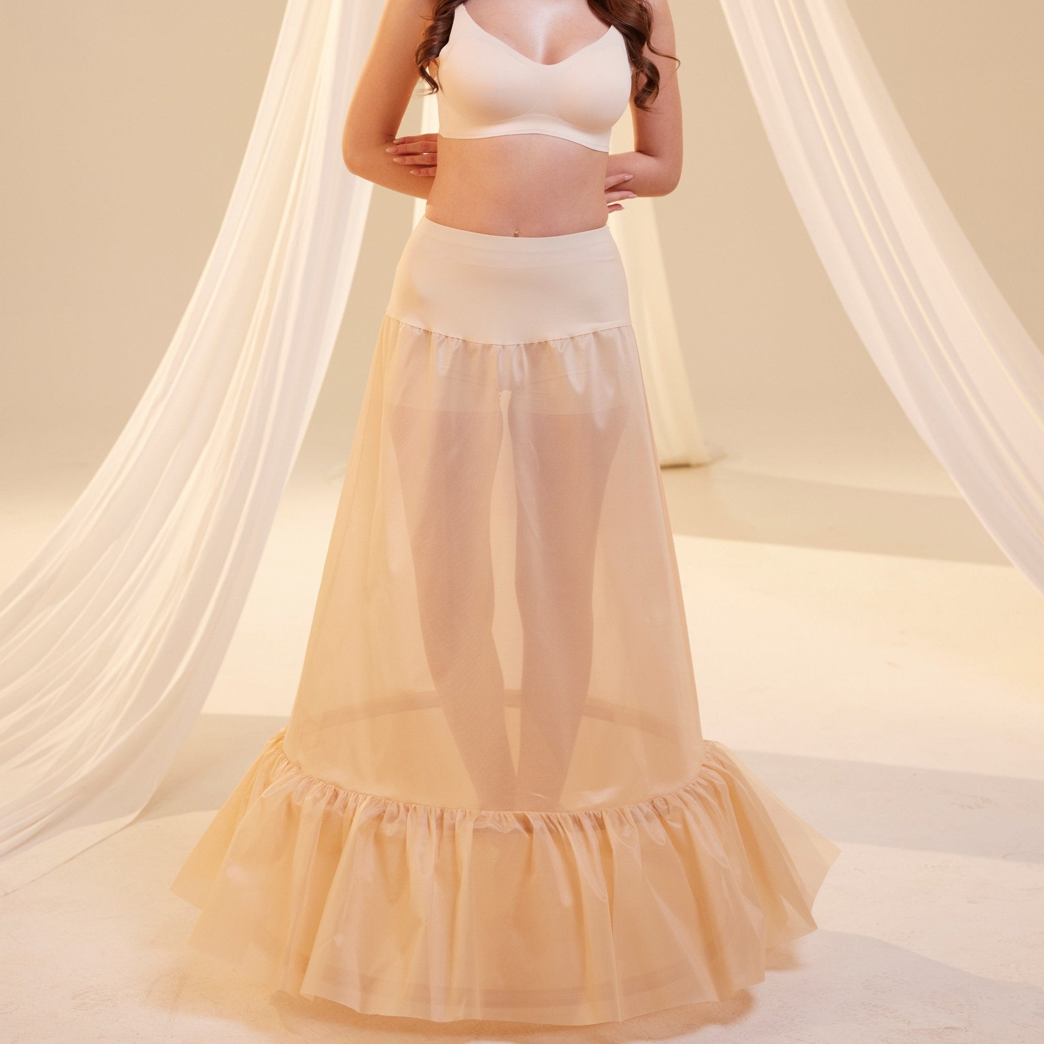 Nude Trumpet Petticoat Skirt with Waist Corsage , Bridal Crinoline Slip - Luzilly Bridal & Apparel