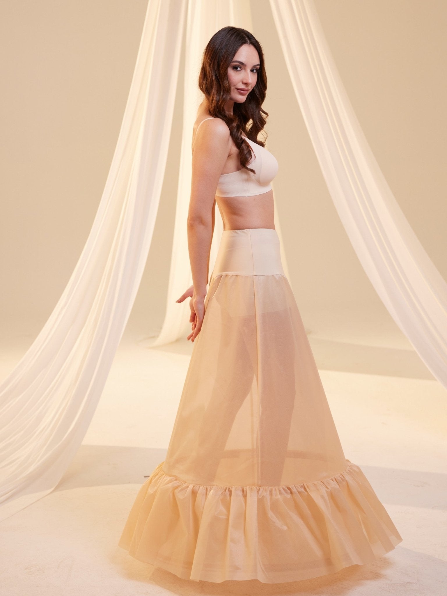 Nude Trumpet Petticoat Skirt with Waist Corsage , Bridal Crinoline Slip - Luzilly Bridal & Apparel