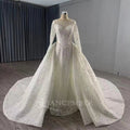 O-Neck Long-Sleeve Ball Gown Wedding Dress with Court Train - Luzilly Bridal & Apparel