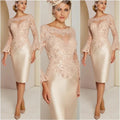 O-Neck Long-Sleeve Satin Sheath Mother of the Bride Dress - Luzilly Bridal & Apparel