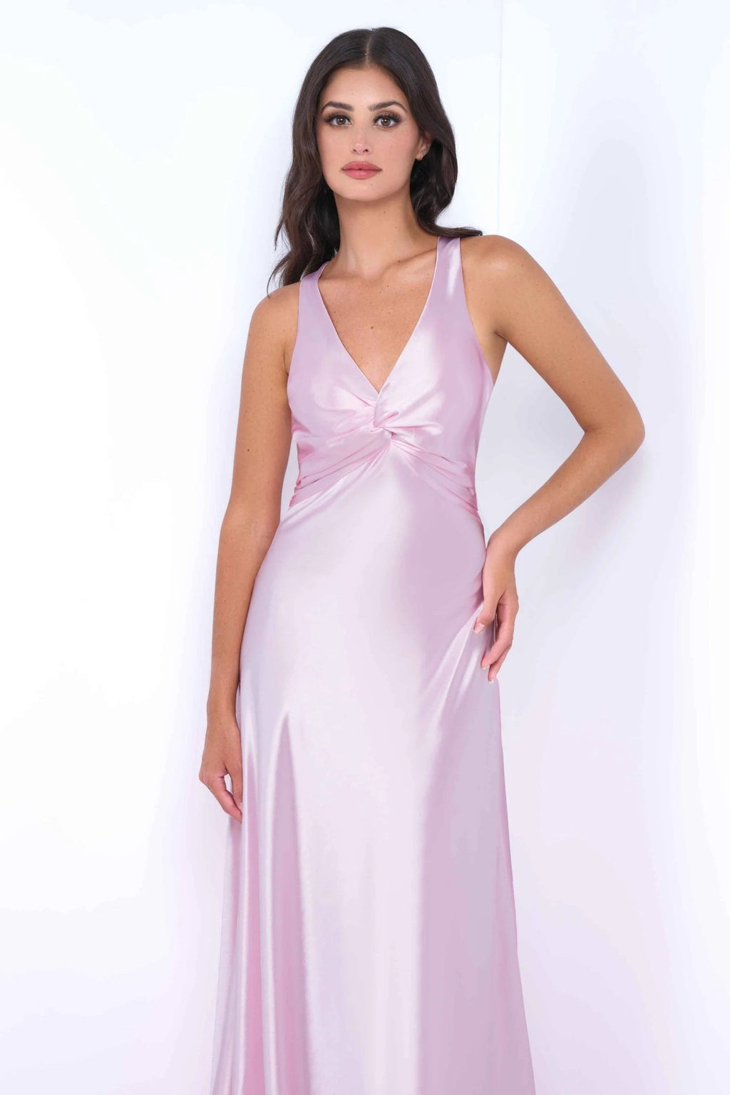Odette Maxi Dress - Pink - Open Back With Adjustable Bow Tie Detail - Luzilly Bridal & Apparel