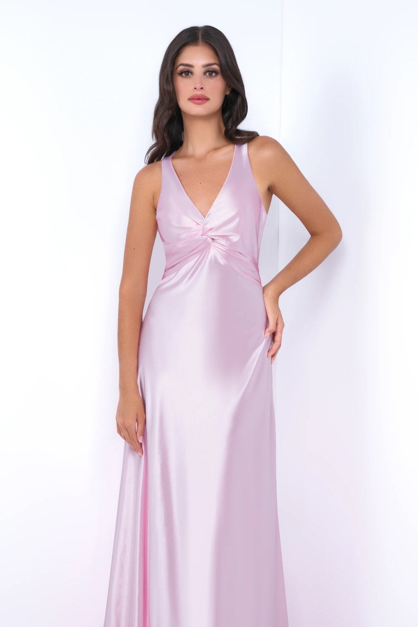 Odette Maxi Dress - Pink - Open Back With Adjustable Bow Tie Detail - Luzilly Bridal & Apparel