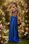 Odette Maxi Dress - Royal - Open Back With Adjustable Bow Tie Detail - Luzilly Bridal & Apparel