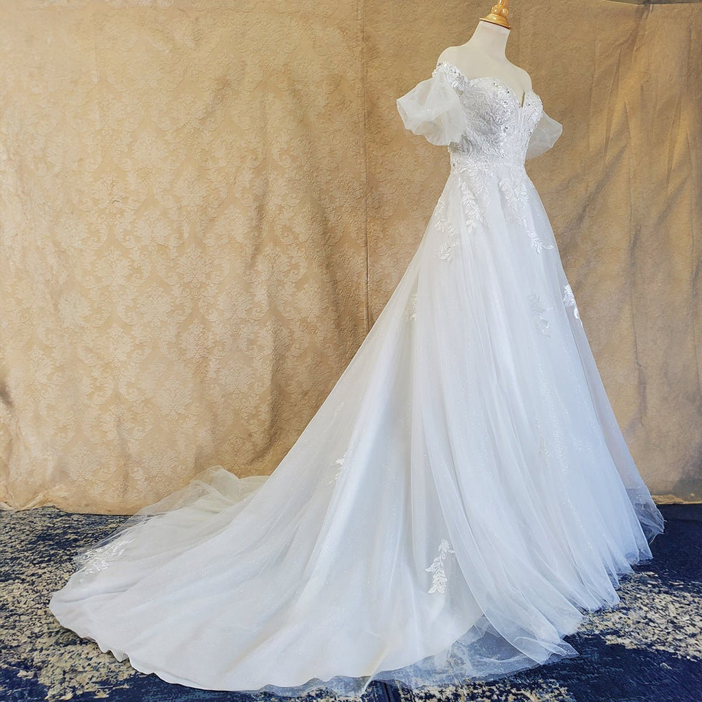 Off-Shoulder A-Line Wedding Gown with Corset Back - Luzilly Bridal & Apparel