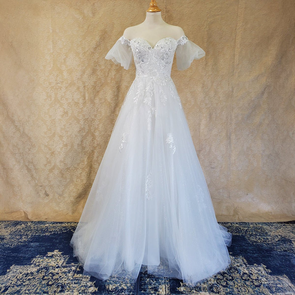 Off-Shoulder A-Line Wedding Gown with Corset Back - Luzilly Bridal & Apparel