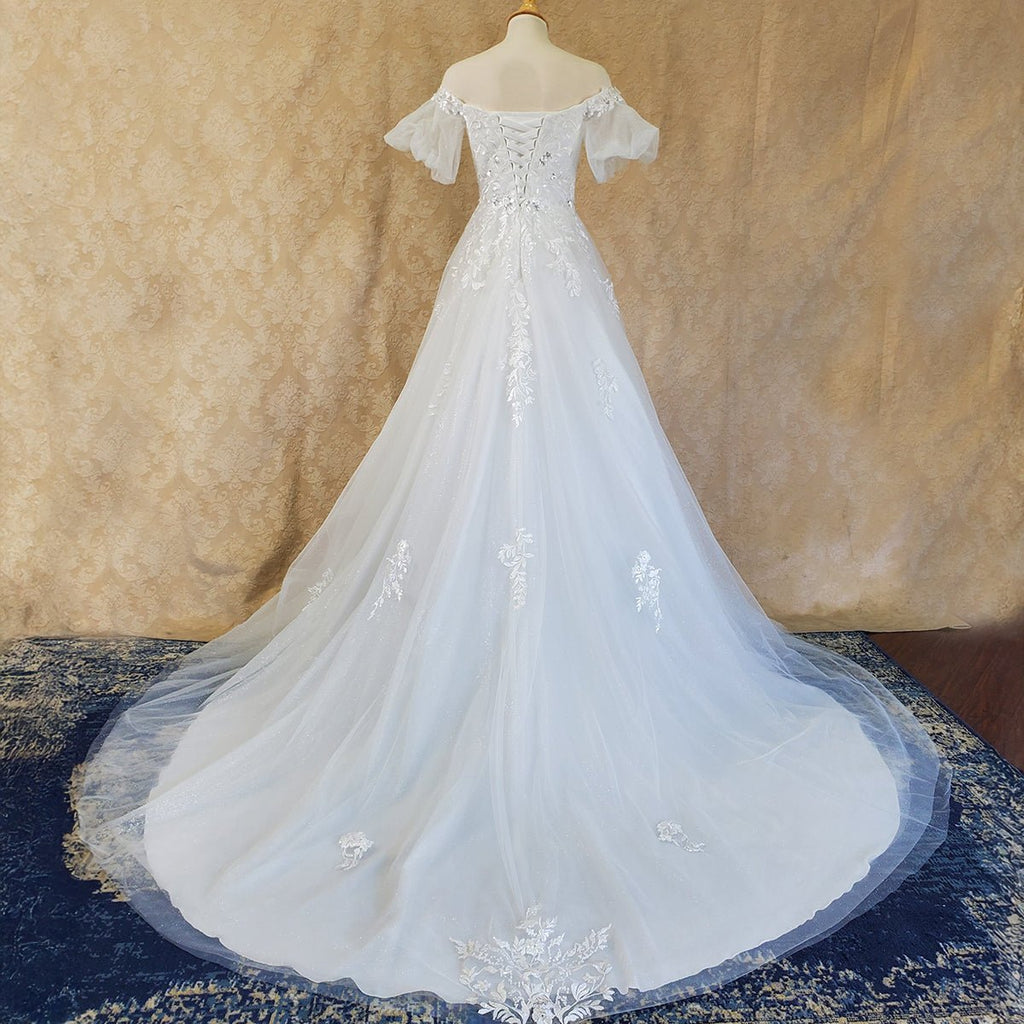 Off-Shoulder A-Line Wedding Gown with Corset Back - Luzilly Bridal & Apparel