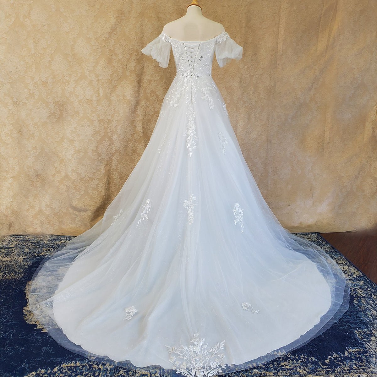Off-Shoulder A-Line Wedding Gown with Corset Back - Luzilly Bridal & Apparel