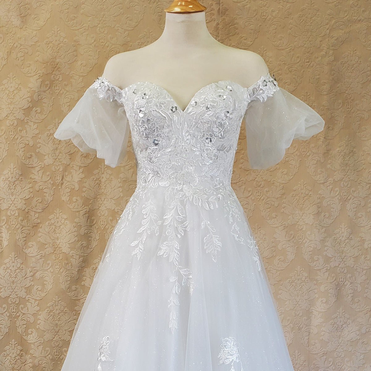 Off-Shoulder A-Line Wedding Gown with Corset Back - Luzilly Bridal & Apparel