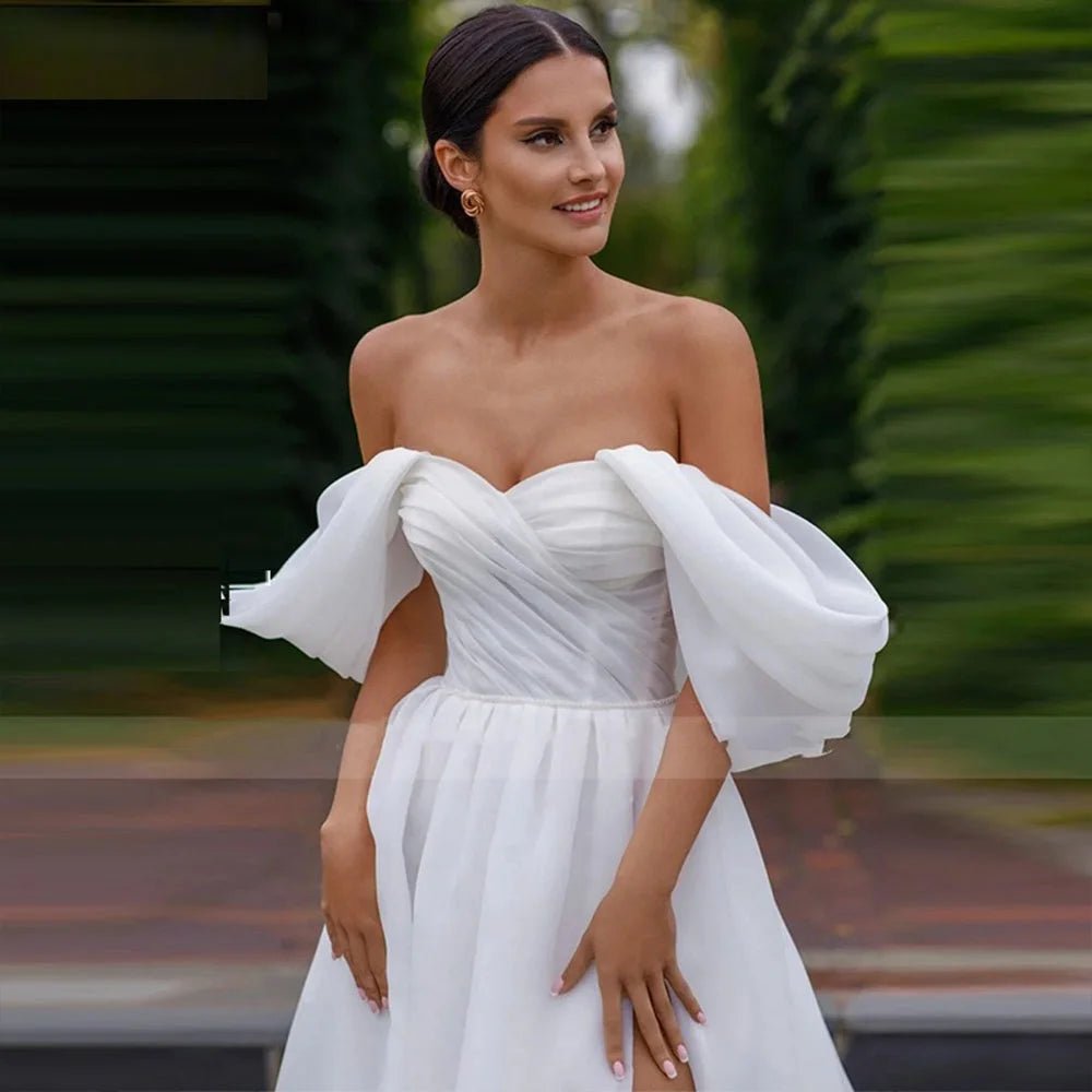 Off-Shoulder Backless Organza Princess Wedding Dress - Luzilly Bridal & Apparel