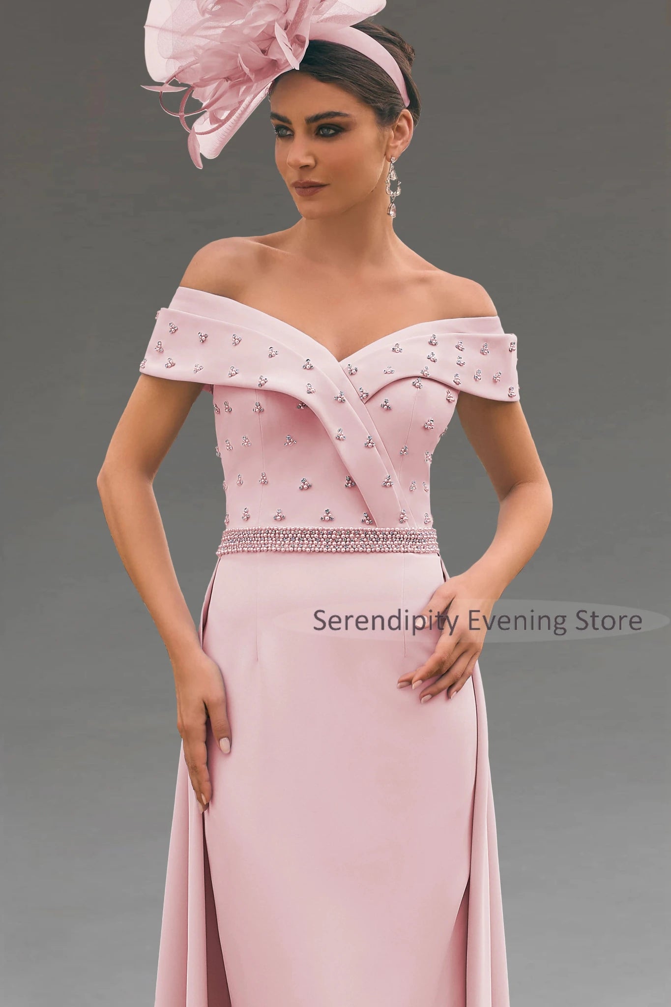 Off-Shoulder Beaded A-Line Mother of the Bride Dress - Luzilly Bridal & Apparel