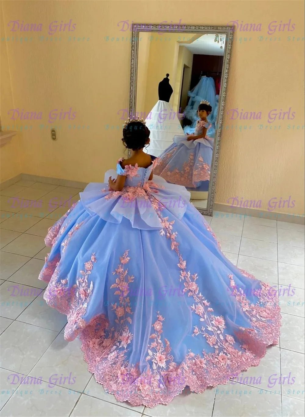 Off-Shoulder Blue Flower Girl Dress - Luzilly Bridal & Apparel