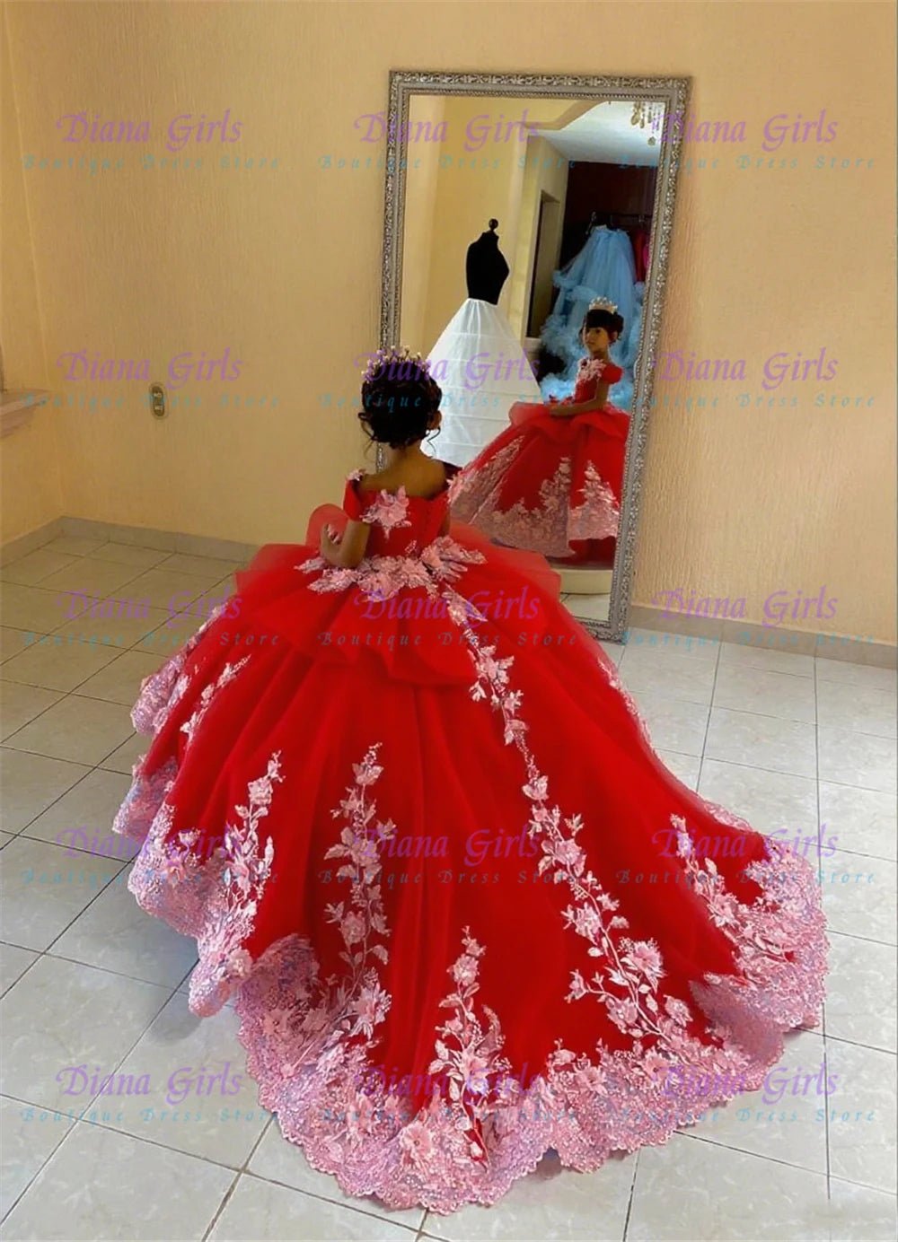 Off-Shoulder Blue Flower Girl Dress - Luzilly Bridal & Apparel