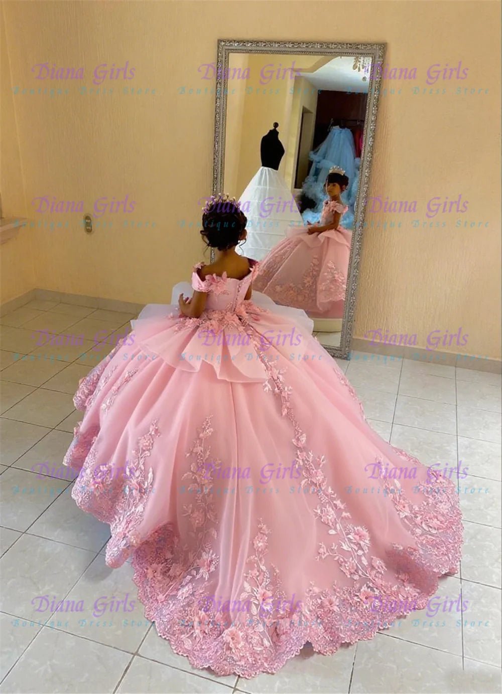 Off-Shoulder Blue Flower Girl Dress - Luzilly Bridal & Apparel