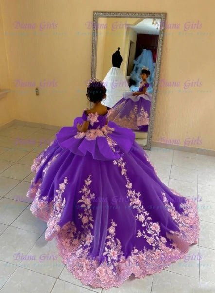 Off-Shoulder Blue Flower Girl Dress - Luzilly Bridal & Apparel
