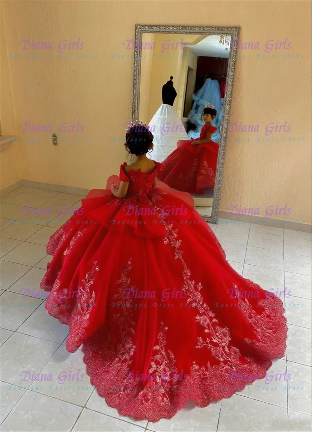 Off-Shoulder Blue Flower Girl Dress - Luzilly Bridal & Apparel