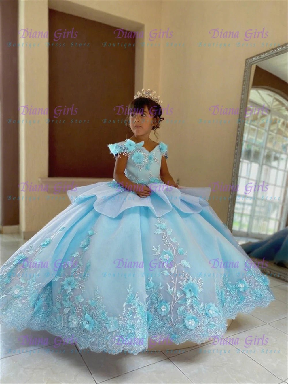 Off-Shoulder Blue Flower Girl Dress - Luzilly Bridal & Apparel