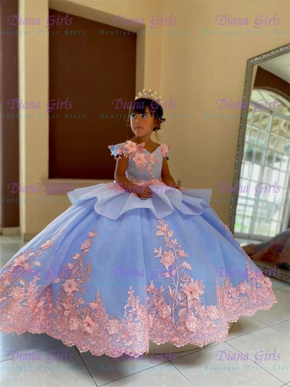 Off-Shoulder Blue Flower Girl Dress - Luzilly Bridal & Apparel